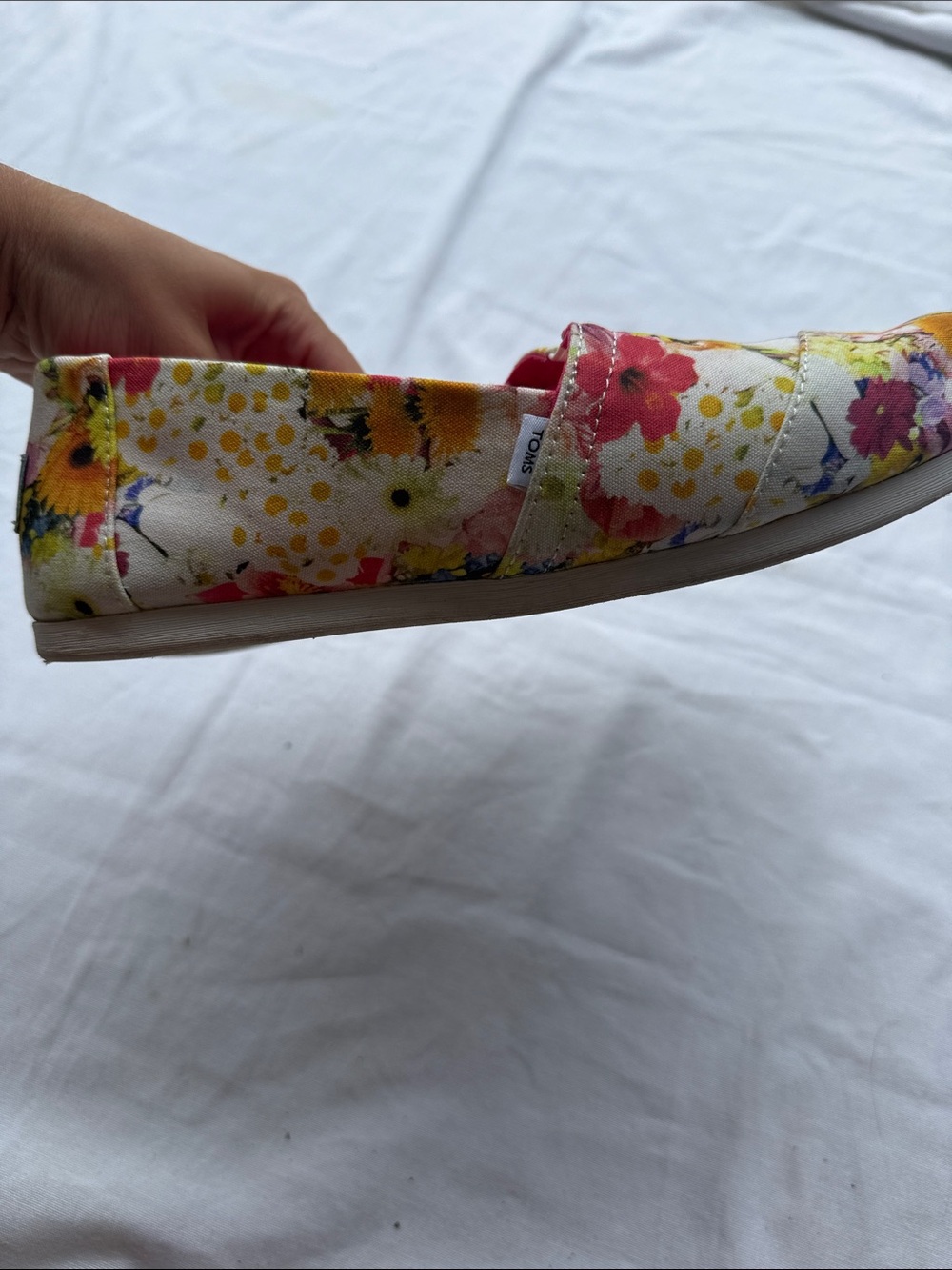 TOMS Floral Canvas Slip-Ons in White, Yellow & Pink - Picture 2 of 6